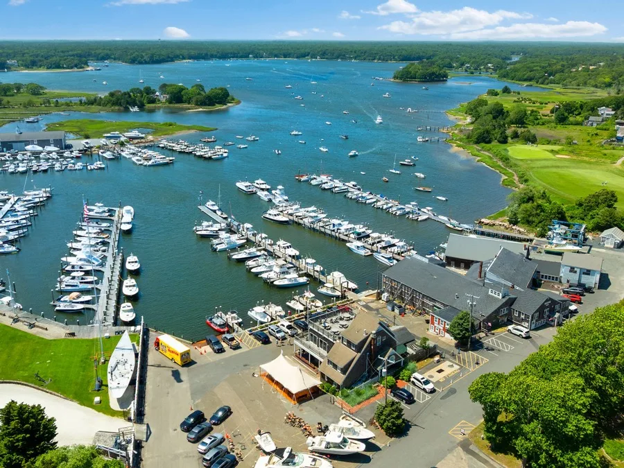 Aerial view of the Osterville marina near Chart Room at Crosby's